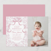 Invitation Bow rose Floral Chinoiserie Toile Anniversaire Pho (Devant / Derrière)