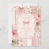 Invitation Bow rose Floral Fancy ONE Girl 1er anniversaire (Devant)