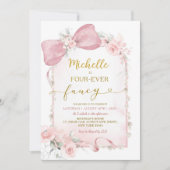 Invitation Bow rose floral Quatre fois fantaisie 4e anniversa (Devant)