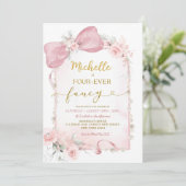 Invitation Bow rose floral Quatre fois fantaisie 4e anniversa (Debout devant)