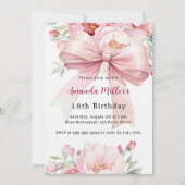 Invitation Bow rose floraux luxe anniversaire (Devant)