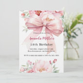 Invitation Bow rose floraux luxe anniversaire (Debout devant)