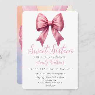 Invitation Bow rose mignon Sweet sixteen Anniversaire