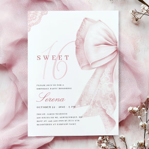 Invitation Bow rose pâle 16 anniversaire