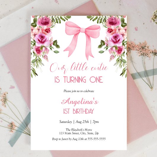 Invitation Bow rose Rose Floral Little Cutie Anniversaire