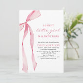 Invitation Bow rose rousse Doux Petit Baby shower fille (Debout devant)