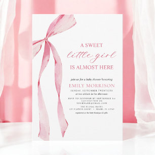 Invitation Bow rose rousse Doux Petit Baby shower fille