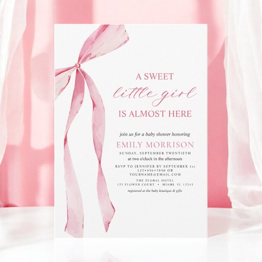 Invitation Bow rose rousse Doux Petit Baby shower fille
