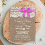Invitation Bow rose Rustique Burlap & Wedding shower de dente<br><div class="desc">Ces rubans roses avec arc sur burlap rustique et vintages invitations de wedding shower en dentelle blanche feront le faire-part parfait pour toute mariée et mariée à être! Le design est composé d'un joli ruban rose avec arc sur un arrière - plan rustique effet burlap avec un habillage romantique vintage...</div>