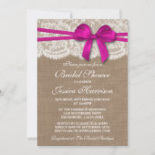 Invitation Bow rose rustique, Fête des mariées Burlap & dente (Devant)