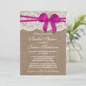 Invitation Bow rose rustique, Fête des mariées Burlap & dente (Debout devant)