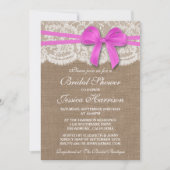 Invitation Bow rose rustique, Fête des mariées Burlap & dente (Devant)