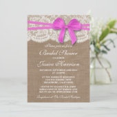 Invitation Bow rose rustique, Fête des mariées Burlap & dente (Debout devant)