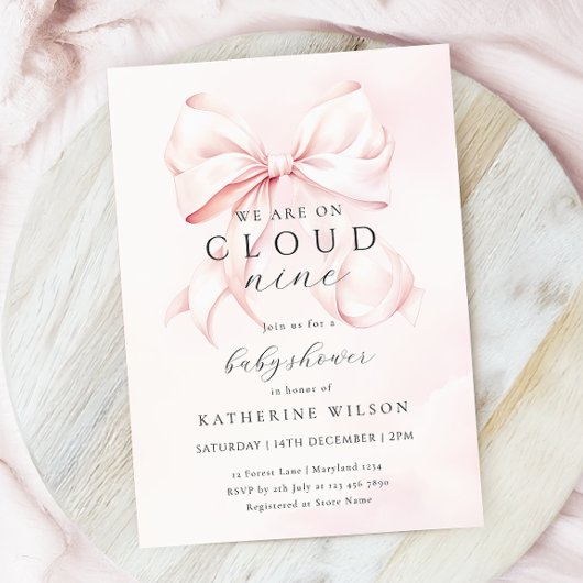 Invitation Bow Rose Sur Cloud Neuf Baby shower