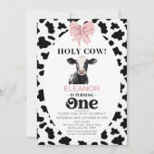 Invitation Bow rose Vache noire Imprimer Vache sainte 1er ann (Devant)