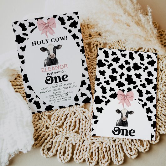 Invitation Bow rose Vache noire Imprimer Vache sainte 1er ann