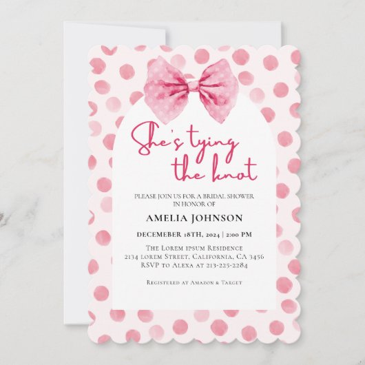 Invitation Bow rose vif Elle noue la Fête des mariées de noeu (Devant)