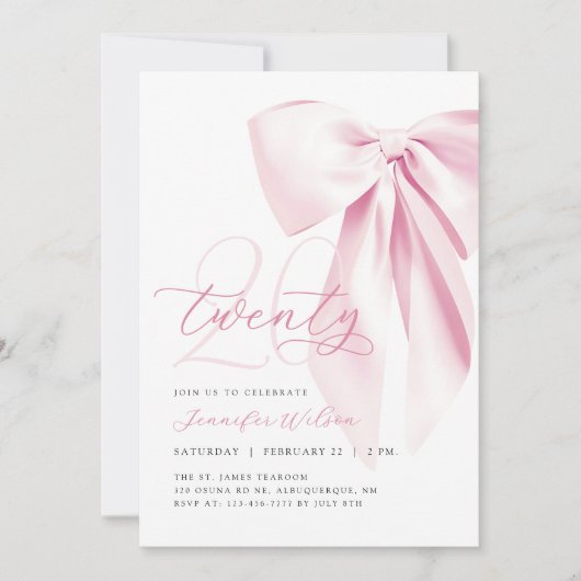 Invitation Bow rose Vingt Anniversaire (Devant)