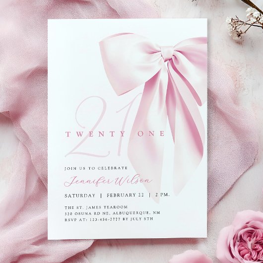 Invitation Bow rose vingt et un anniversaire