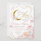 Invitation Bow rose Vive Au-Dessus Du Baby shower Fille Lune (Devant)