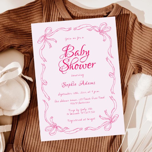 Invitation Bow rose Whimsical Quirky Main tiré Baby shower