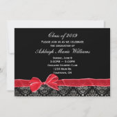 Invitation Bow rouge avec bordure en damas pour Grad (Devant)