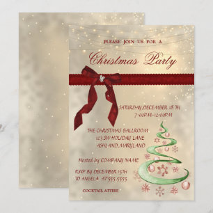 Invitation Bow rouge brillant, Boules de Noël, Arbre Fête d'e