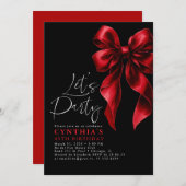 Invitation Bow rouge et noir Luxe Gala élégant Anniversaire (Devant / Derrière)