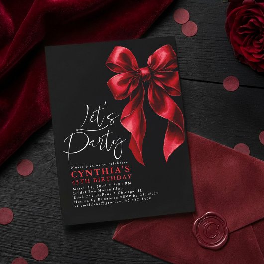 Invitation Bow rouge et noir Luxe Gala élégant Anniversaire