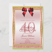 Invitation Bow rouge romantique et Parties scintillant scinti (Devant)