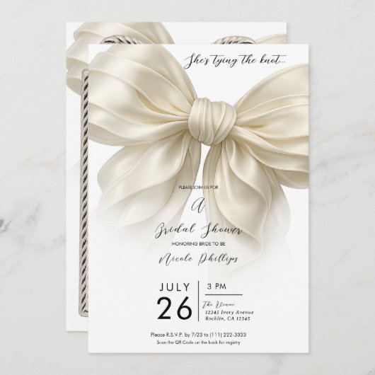 Invitation Bow Ruffle D'Ivoire Attache La Fête des mariées De (Devant / Derrière)