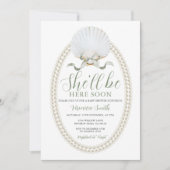 Invitation Bow She'll Be Here Soon Sea Shell Cute Baby Shower (Devant)
