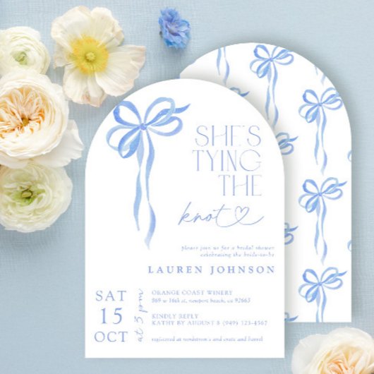 Invitation Bow She's Tying the Knot Blue Bridal Shower