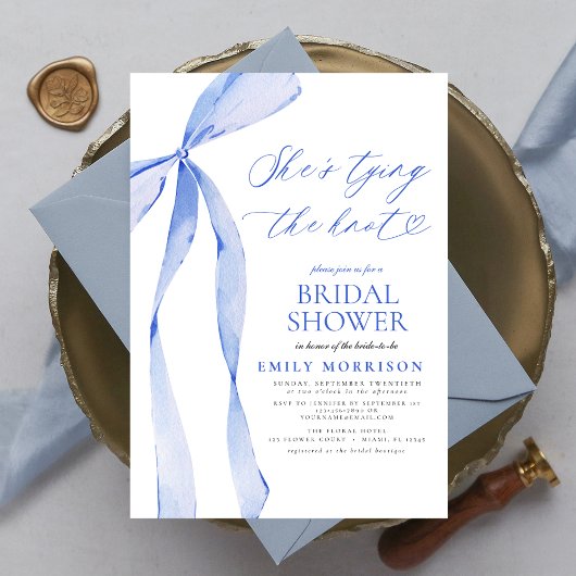 Invitation Bow She's Tying the Knot Blue Bridal Shower