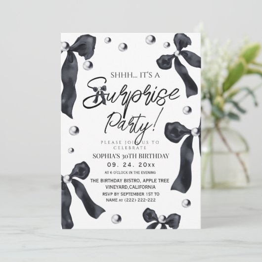 Invitation  Bow Surprise 30th Birthday Party  (Debout devant)
