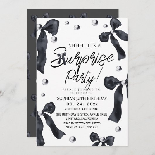 Invitation Bow Surprise 30th Birthday Party (Devant / Derrière)