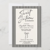 Invitation Bow Sweet 16 rayé noir Chic (Devant)