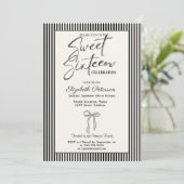 Invitation Bow Sweet 16 rayé noir Chic (Debout devant)