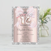 Invitation Bow,Tiara,Rose Gold Silver Glitter Sweet 16  (Debout devant)