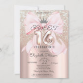 Invitation Bow,Tiara,Rose Gold Sweet 16 Glitter Bokeh (Devant)