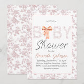 Invitation Bow Toile de Jouy Blush Baby shower Floral rose (Devant / Derrière)