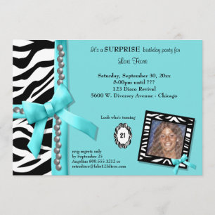Invitation Bow Turquoise Avec Des Perles Et Des Grandes Zèbre