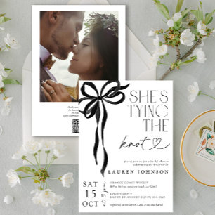 Invitation Bow Tying Knot Photo QR Fête des mariées