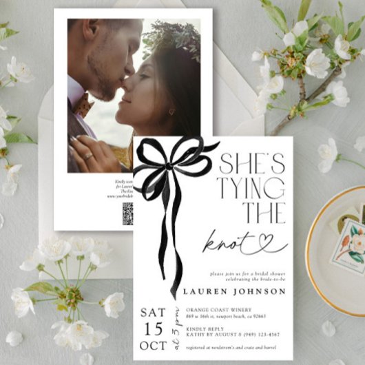 Invitation Bow Tying Knot Photo QR Fête des mariées