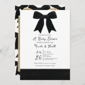 Invitation Bow velours noir Baby shower posh élégant (Devant / Derrière)