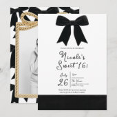 Invitation Bow velours noir Elegant Posh Sweet 16 Photo (Devant / Derrière)