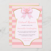 Invitation Bow Verre Doré Moderne & Pink Stripes Douche Virtu (Devant / Derrière)