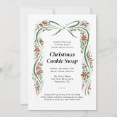 Invitation Bow vert et Poinsettias Noël (Devant)