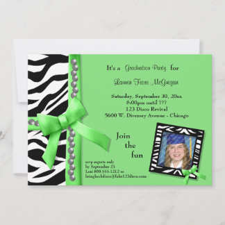 Invitation Bow Vert Lime Avec Des Perles Et Des Grandes Zèbre