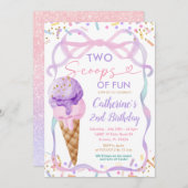 Invitation Bow Violet Deux Scoops De Crème Glacieuse Annivers (Devant / Derrière)